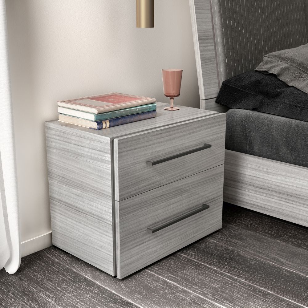 Product photograph of Status Mia Night Silver Grey Italian 2 Drawer Nigh Table With Handles from Choice Furniture Superstore.